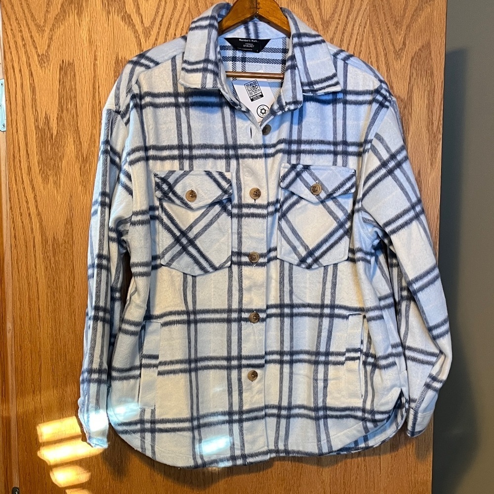 Member's Mark Blue and White Plaid Shacket